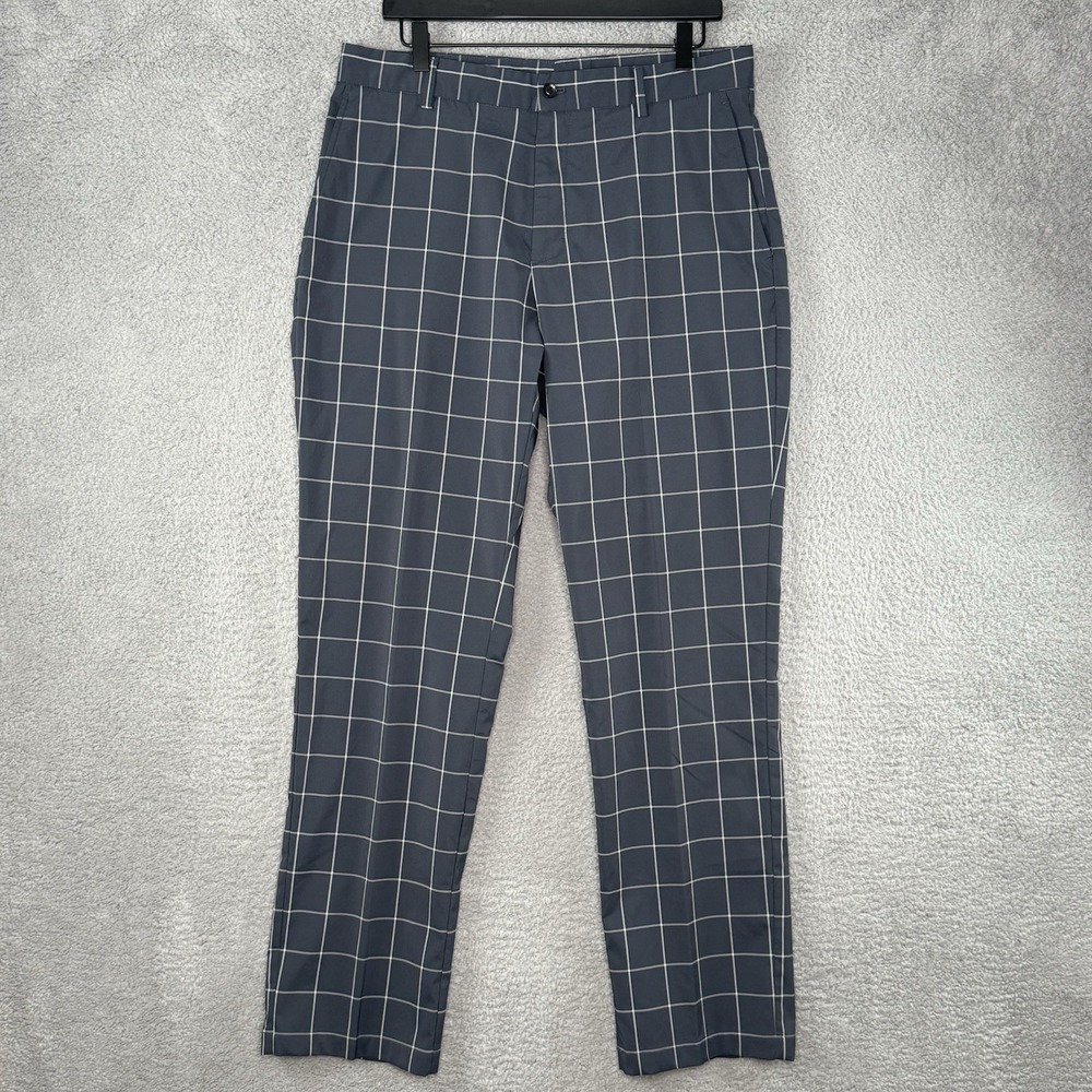 Slazenger Chino Golf Pants Mens 34X32 Grey Check Straight Flat Front Pockets